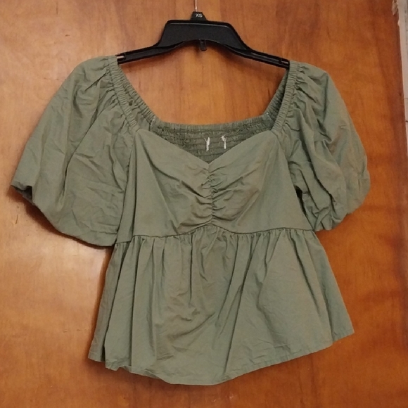 "unk" Tops - Elegant Olive Puff Sleeve Blouse